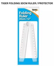 Image of Folding Ruler 30cm Protractor Tiger Exam Stationery Plastic Angled School Ruler