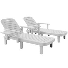Image of Outsunny Set of 2 Resin Reclining Sun Loungers for Garden, White