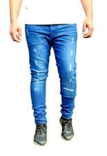 Image of Mens Skinny Ripped Jeans Super Stretch Denim Distressed Blue Black Slim Fit Sale
