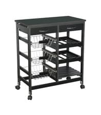 Image of Wood-Effect Kitchen Cart Trolley with Wheels – Compact Storage & Serving Unit