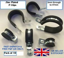 Image of P CLIPS RUBBER LINED ZINC PLATED PK OF 10 **CHOOSE YOUR SIZE** GREAT PRICES