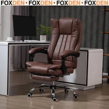 Image of Brown Executive Office Chair Leather Swivel Footrest Armrests High Back Chair