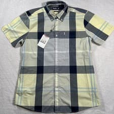 Image of Barbour Croft Shirt Mens Medium Blue Yellow Check Tailored Fit Tattersall NWT