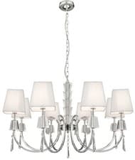Image of 8 Light Polished Chrome Chandelier White String Shades G9 Dimmable Portico