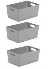 Image of 3 x Grey Wham Plastic Rectangle Studio Handy Storage Basket 25cm x 17cm 3.9L