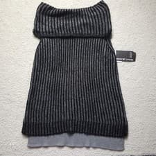 Image of DKNY Jeans Women's XL Sleeveless Rib Knit Tunic Black Gray Striped Funnel Neck