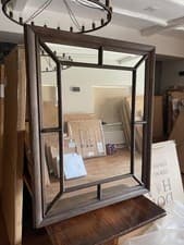 Image of Wood Frame Window Mirror 99 x 80cm Rustic Wall Mirror Walnut Portrait/Landscape