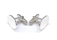 Image of 925 Sterling Silver Oval Shaped Plain Cufflinks Suitable to Personalized Engrave