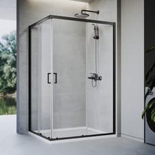 Image of Black Frame Corner Entry Shower Enclosure Sliding Door Glass Cubicle 700-1200mm