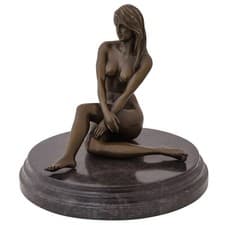 Image of A bronze erotic art sculpture of a sitting nude female 19cm