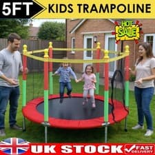 Image of 5FT Kid Trampoline With Safety Net Enclosure Children Outdoor Garden Fun Toy 🔥
