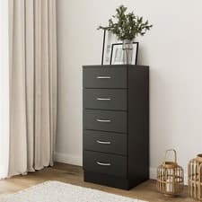 Image of Black Narrow Chest of Drawers Essential – 5 Drawer Bedroom Cabinet DAKO®