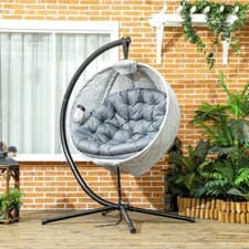 Image of Outsunny Hanging Egg Chair Outdoor Swing Chair Folding Basket with Cushion