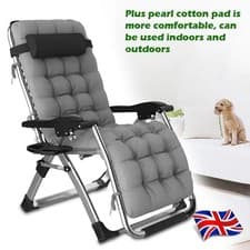 Image of Multi Position Garden Zero Gravity Relaxer Chair Sun Lounger in Black & Grey NEW