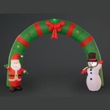 Image of SnowTime 250cm Inflatable Santa & Snowman Green Arch w/6 LEDs