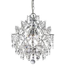 Image of 3 Lights Chrome Finish Frame Ceiling Fitting Pendant Light with Crystal Drops