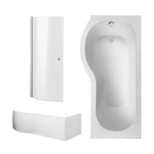 Image of P Shape 1700x850 Left Hand Shower Bath Set - Squared Front Panel, Curved P Bath