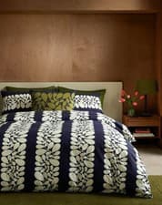 Image of Orla Kiely Sycamore Stripe 100% Cotton Duvet Cover Set In Space Blue