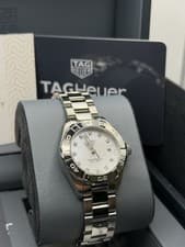 Image of 27mm Tag Heuer Aquaracer White MOP And Diamond Dial Watch - Full Set - WBD1414