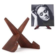 Image of Elegant Wooden Vinyl Record Stand Display Holder - Rustic Brown