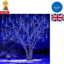 Image of 240 LED Waterproof Meteor Shower Lights - Expandable 10ft Blue Christmas Decor