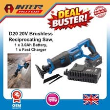 Image of Draper D20 20V Brushless Reciprocating Saw, 1 x 3.0Ah Battery, 1 x Fast Charger