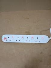 Image of Masterplug 4 Socket Extension Cable Lead 2m Surge Protection LED Indicators New