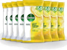 Image of Dettol Antibacterial Wipes, Citrus, Total of 400 Wipes (8 Packs X 50), Biodegrad