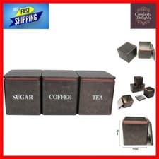 Image of Durable Tea Coffee Sugar Canister Set, Metal Food Storage Tins with Tray, 3 P...