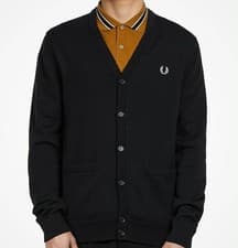 Image of FRED PERRY CLASSIC CARDIGAN K9551 102 WOOL/COTTON BLACK NEW WITH TAGS