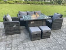 Image of Fimous 6 Option Rattan Garden Furniture Sets Reclining Gas Fire Pit Dining Table