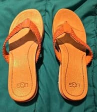 Image of UGG Women's Lorrie Weave Leather Flip Flop Sandals Size 7 1019864 NWOT FIRE OPAL