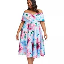 Image of Quiz Womens Plus Size 20 Scuba Floral Bardot Skater Midi Dress Garden Party