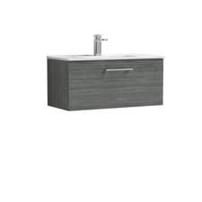 Image of Nuie Arno Anthracite Woodgrain 800mm Wall Hung Single Drawer Vanity Unit and Min