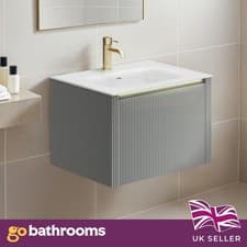 Image of 600mm Matt Grey Fluted Wall Hung Vanity Unit with Resin Basin LED Sensor Light
