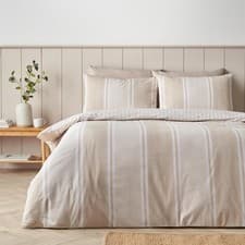 Image of Catherine Lansfield Banded Stripe Natural Duvet Cover Set Bedding Set
