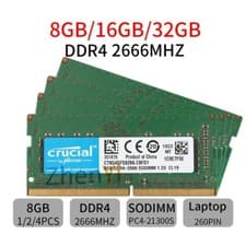 Image of 32GB 16GB 8GB DDR4 2666MHz PC4-21300 260Pin SODIMM Laptop Memory For Crucial LOT