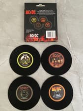 Image of BNIB Genuine AC/DC Merchandise Set of 4 Silicone LP Style Drink Coasters Pack