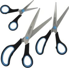 Image of Westcott Soft Grip Scissors Set - Black/Blue (Pack of 3) Extra Sharp & Durable