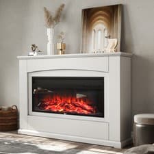 Image of White Wood Mantel LED Flame Electric Fire Inset Fireplace Living Room Decorative