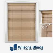 Image of Faux Wood Venetian Blind - Grained Oak - Made To Measure - UK - PVC 50mm Slats