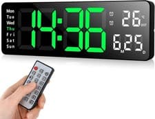 Image of Digital Wall Clock Remote Control 13 inch Display Alarm Timer Date Day Month Tem