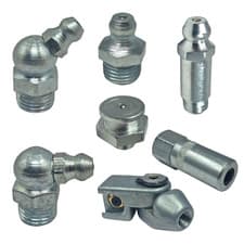 Image of Grease Nipples - 1/8 BSP Gas, 1/4" UNF, M6 8 10 Straight 45° 90° 4-Jaw, Slide On