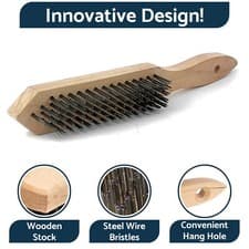Image of Set of 4 x Wire Brush Heavy-Duty Handheld Steel Wire Brushes with Wooden Handle