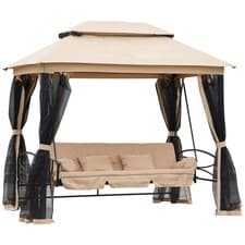 Image of Outsunny 3 Seater Swing Chair Hammock Gazebo Patio Bench Outdoor Beige