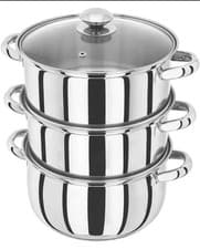 Image of Judge Essentials Stainless Steel 3 Tier Steamer 24cm, Vented Glass Lid