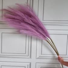 Image of Heather Lilac Pastel Large Artificial Pampas Grass 3 Stems 115cm Tall Fluffy