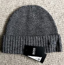 Image of Genuine HUGO BOSS Graphite 100% Virgin Wool Cuff BEANIE Hat Toque 50455712 HB99