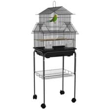 Image of PawHut Metal Bird Cage with Plastic Swing, Perch, Food Container, Tray, Handle,