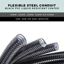 Image of Black Flexible Steel PVC Conduit 16mm/20mm/25mm/32mm/50mm 10-50 Metre Lengths